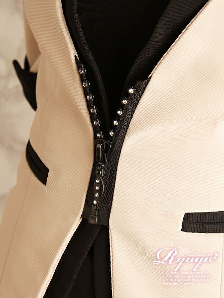 【訳ありアウトレット￥7380→￥6200】Jewelジップで美エレガントな配色厚手メッシュ品格半袖スーツ