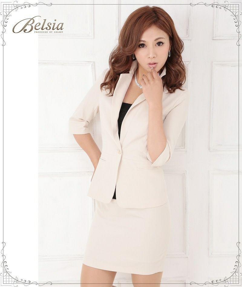 結婚式・お呼ばれに！【Belsia】知的LADYシンプルタイト七分袖キャバスーツ/ビジネス◎フォーマル◎ 式スーツ 女性 フォーマル