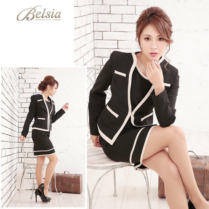 結婚式・お呼ばれに！XLサイズ追加!! 【BELSIA】美セレブワンピーススーツ フォーマルスーツやナイトスーツにバッチリ ベルシア ノーカラーワンピーススーツ 式スーツ 女性 フォーマル