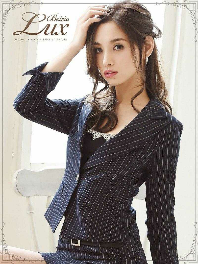 【BelsiaLux】美脚sexy！ストライプ柄スリット入りミニ丈キャバスーツ 2ｐタイトキャバクラスーツ【ベルシアリュクス】