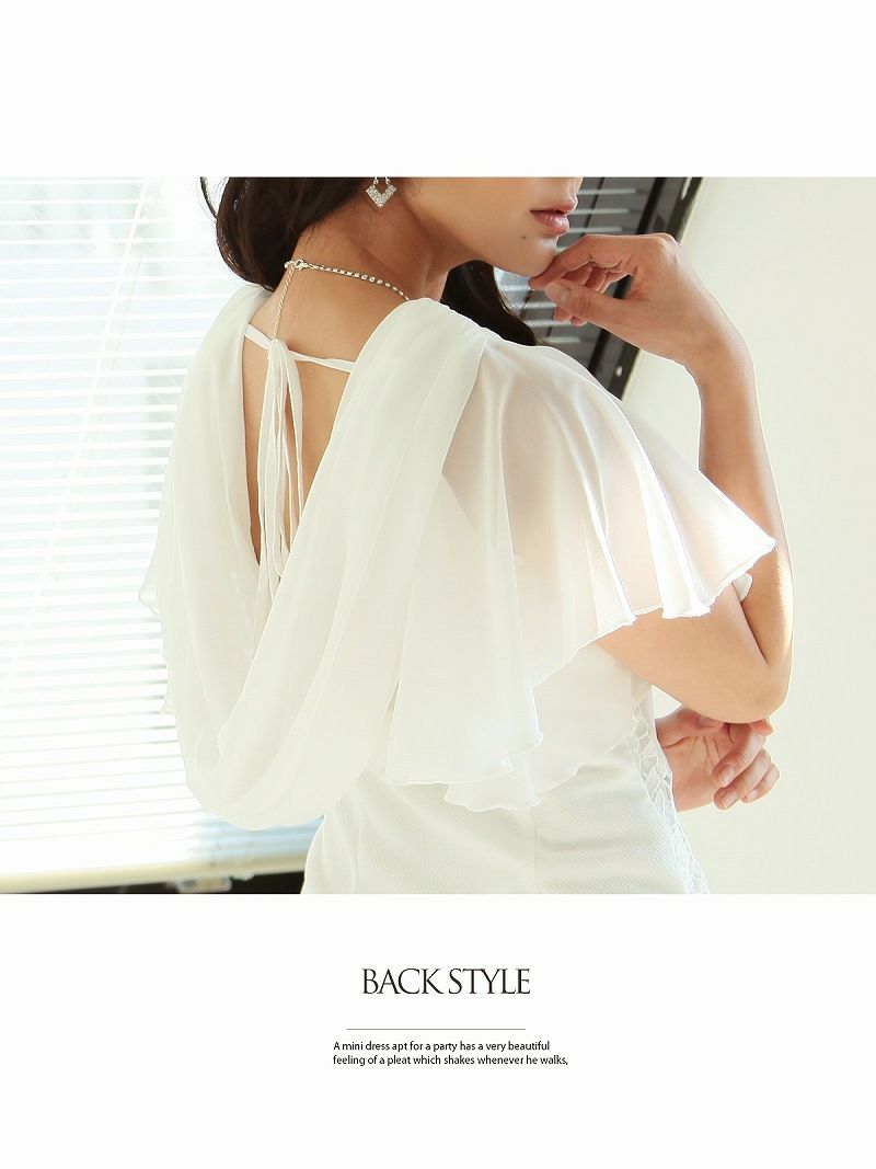 360℃美style!!バックドレープ総レースミニドレス【Ryuyu】【リューユ】膝丈シフォン袖付キャバドレス