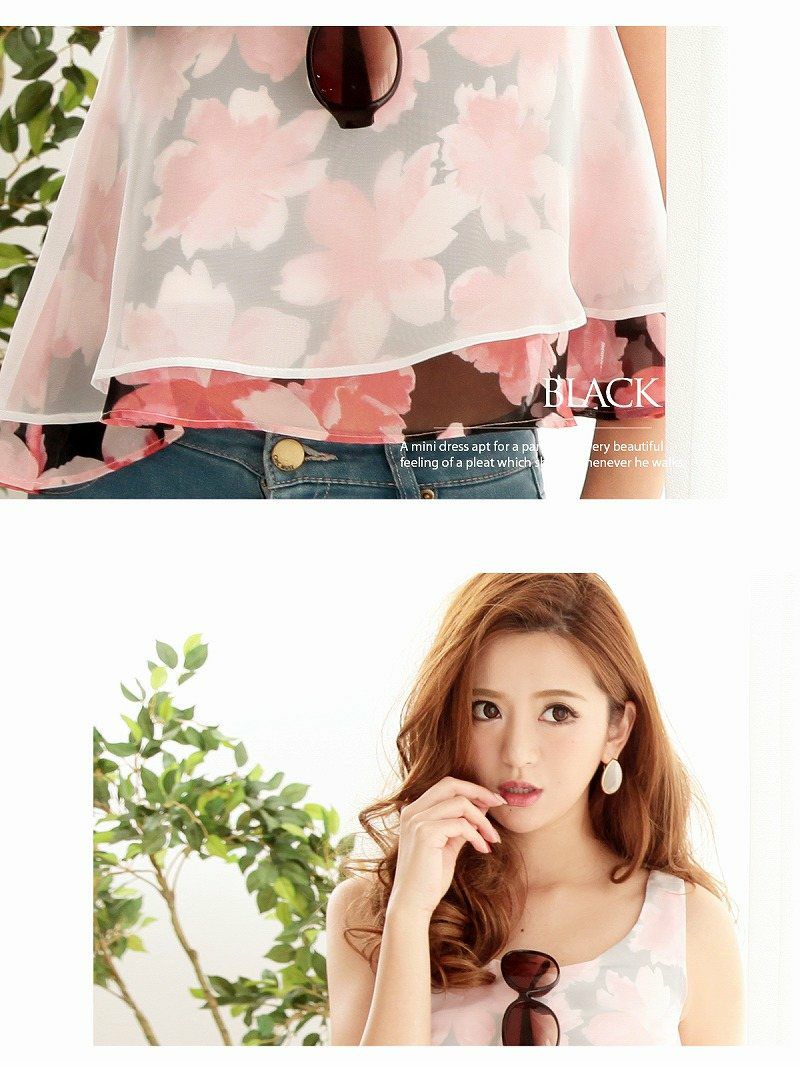 【Rvate】2段フリル透かし花柄シフォントップス 丸山慧子 着用 フレアーキャバチュニック