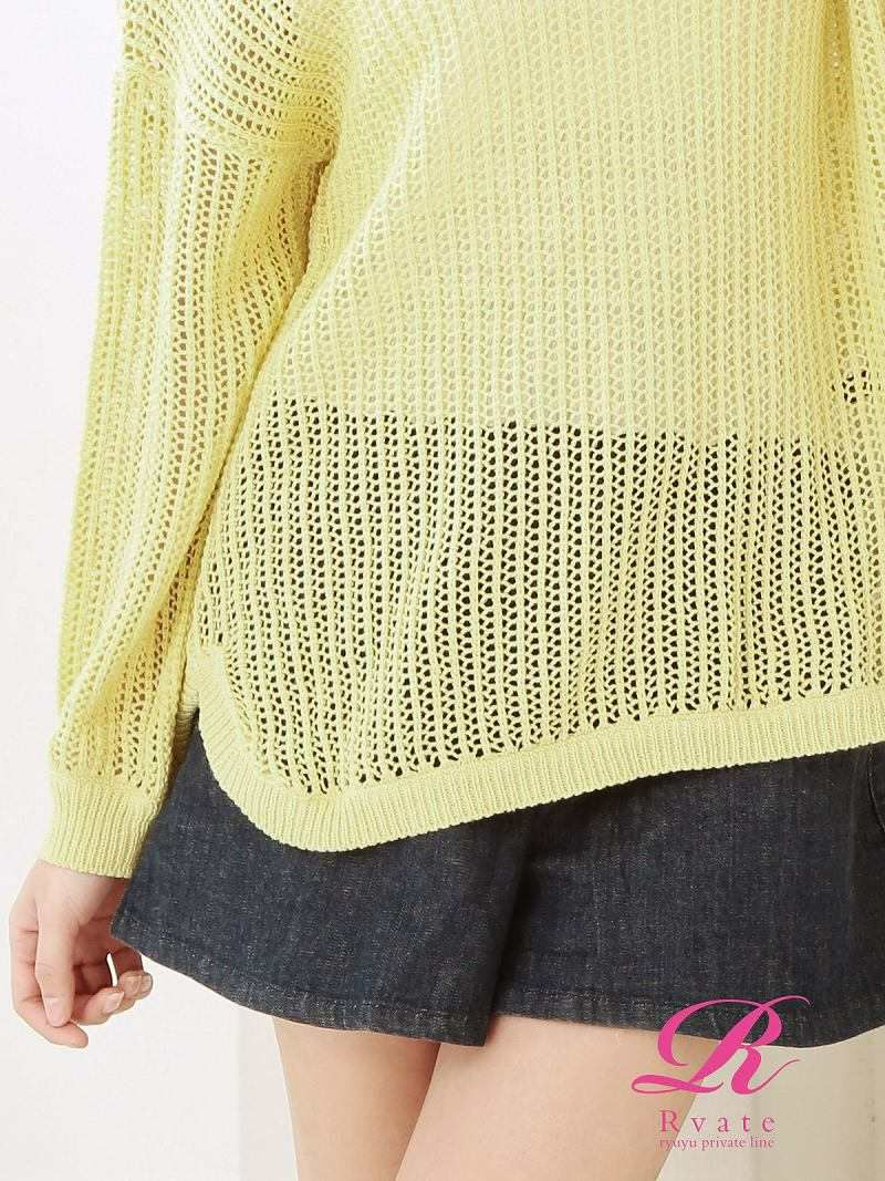 【Rvate】透け感sexy!メッシュ編みサマーニットチュニック 長袖キャバチュニック