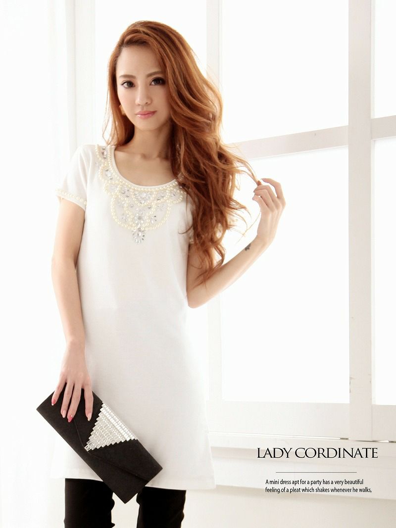 【Rvate】gorgeousパールビジュー付きキャバチュニック 2WAYTシャツワンピース