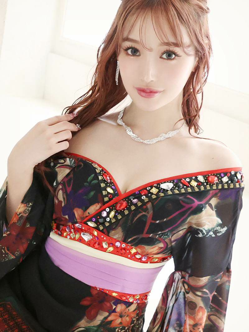 【流遊】花魁シフォン百合柄スリット着物ドレス ゆきぽよ 着用キャバドレス【Ryuyu】和柄ロングドレス