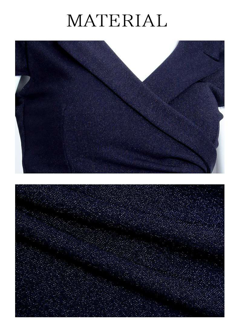 Vネックカシュクール襟韓国ドレス【DAYS PIECE】袖付き単色キャバワンピース【デイズピース】