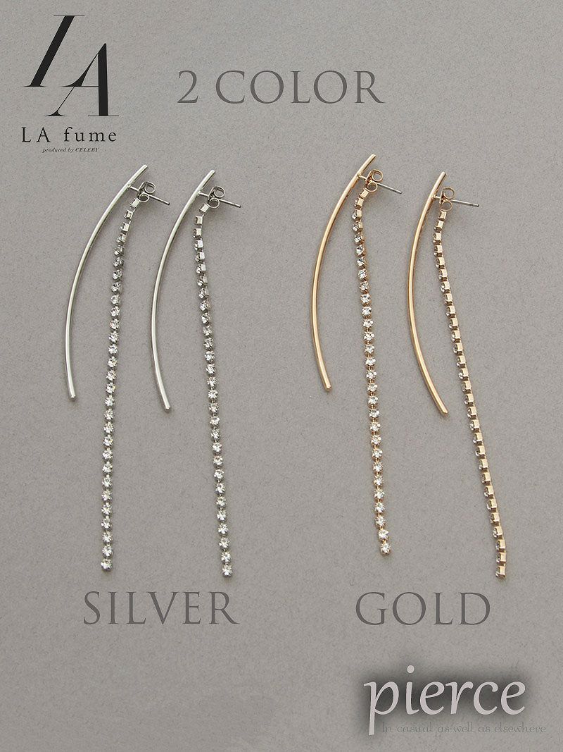 【LAfume】ラウンドバーlinestoneバックキャッチピアス パーティードレスやキャバクラドレスにも◎アクセサリー【ラフューム】