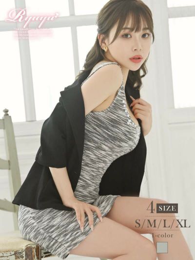 ミックスグレーソフトツイードキャバワンピスーツ きわ 着用 レディーススーツ【Ryuyu】(S/M/L/XL)(グレー)