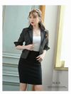 結婚式・お呼ばれに！【Belsia】大きいサイズ完備!!格上げLADYストレッチマリンボーダー柄スーツ 加賀美早紀 着用スーツ 七分袖ストライプ大人スーツ 式スーツ/フォーマルスーツにも◎【ベルシア】