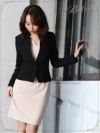 結婚式・お呼ばれに！【Belsia】大人フォーマルスーツ 膝丈ノーカラーワンピスーツ バイカラーキャバクラワンピーススーツ【ベルシア】
