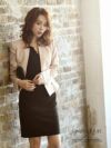 結婚式・お呼ばれに！【Belsia】大人フォーマルスーツ 膝丈ノーカラーワンピスーツ バイカラーキャバクラワンピーススーツ【ベルシア】