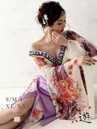華やか和柄シフォン着物ドレスキャバクラ花魁ロングドレス【流遊】