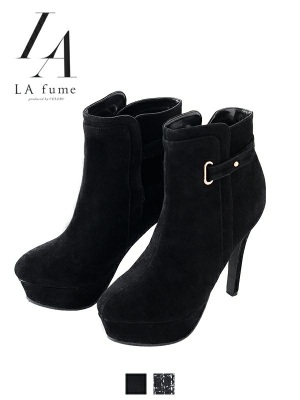 【LAfume】ツイードMIXスエードブーティー 12.0cmヒールブーツ ryuyu リューユ スエードショートブーツ ラフューム