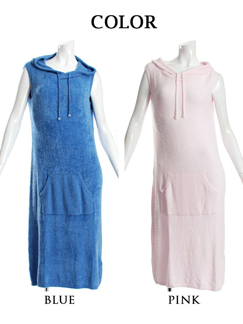 おうち時間SALE￥4180→￥2090！ 【Rwear】ふわもこノースリーブルームウェア【Ryuyu】【リューユ】フード付きマキシ丈ワンピース
