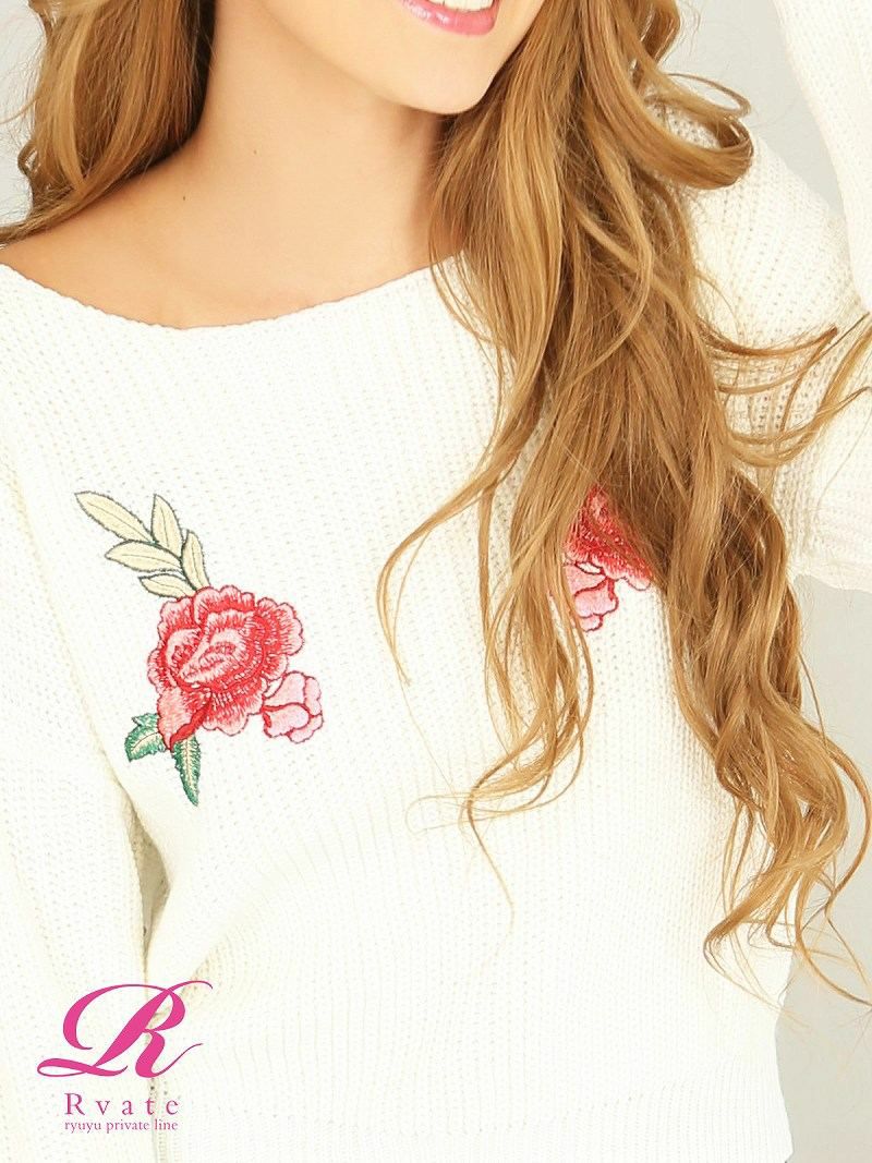 【Rvate】Rose刺繍厚手ニットセーター ベーシックトップス