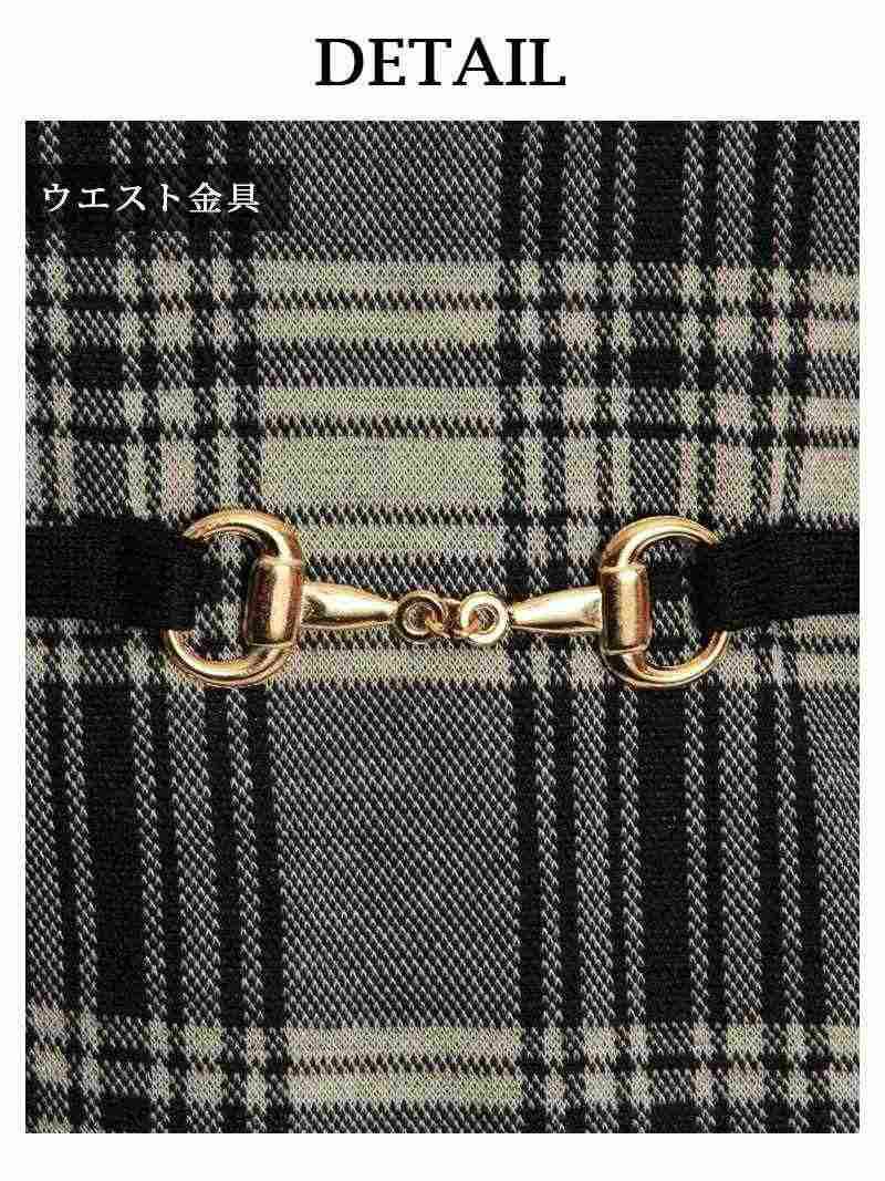 チェック柄ハートシェイプドネック袖付きワンピース 青木りえ 着用ワンピ【RyuyuChick】【リューユチック】2pペプラムキャバクラワンピース