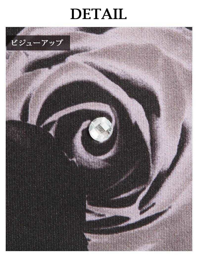 【Belsia】ぼかしRose柄ストレッチミニドレス 袖付きキャバクラドレス【ベルシア】