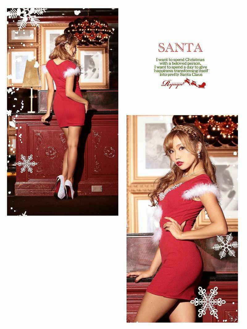 【即納】【サンタコスプレ3点set】クリスマスドレス2way◎ ファー取外しOK! 袖付きサンタミニドレス サンタドレス