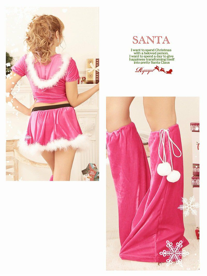 【即納】【キャバサンタ】3点set!ピンクでリッチガーリーな半袖パーカーセットアップサンタ サンタコスプレ衣装