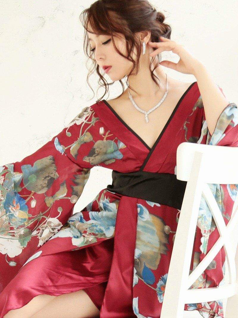 【流遊】大人elegant和柄着物ロングドレス【Ryuyu】【リューユ】キャバクラ花魁サテンロングドレス