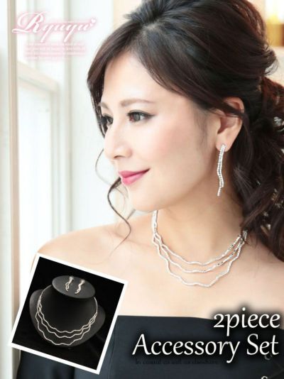 simpleウェーブモチーフラインストーンアクセサリー2点セット【Ryuyu】キャバドレスやパーティードレスに◎シルバーアクセサリー