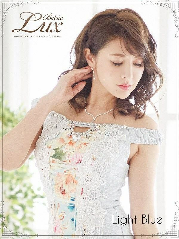 【BELSIA LUX】上質美ラメ入り花柄オフショルキャバタイトドレス ベルシアリュクス ryuyu オフショル袖付ミニドレス