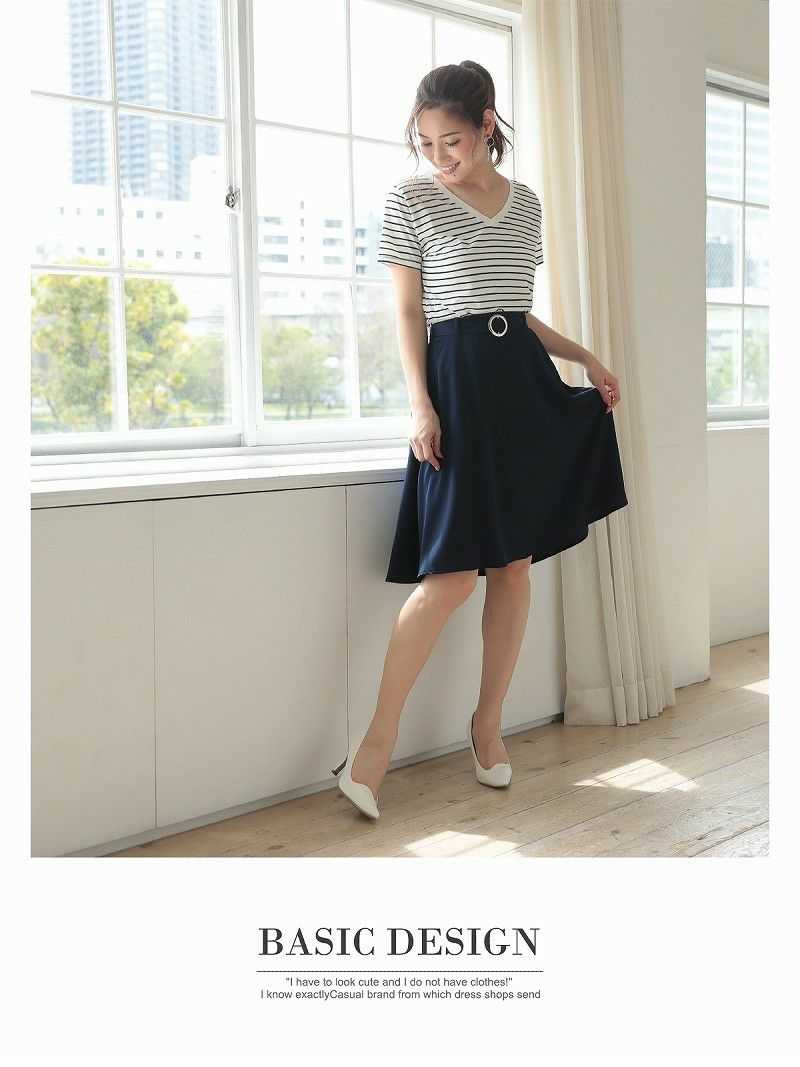 【Rvate】カラバリ豊富!ベーシック細ボーダー柄Tシャツ Vネック半袖トップス