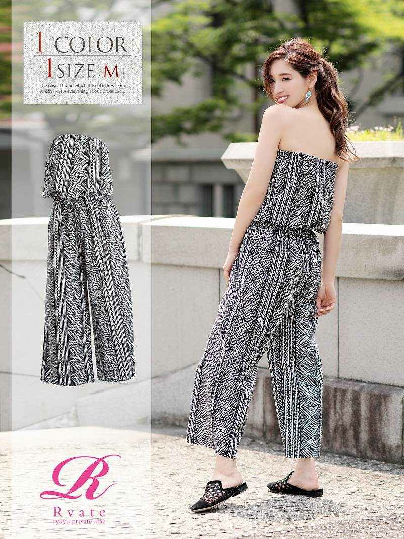 【Rvate】オルテガ柄ベアオールインワン ウエストリボンモノートンサロペット