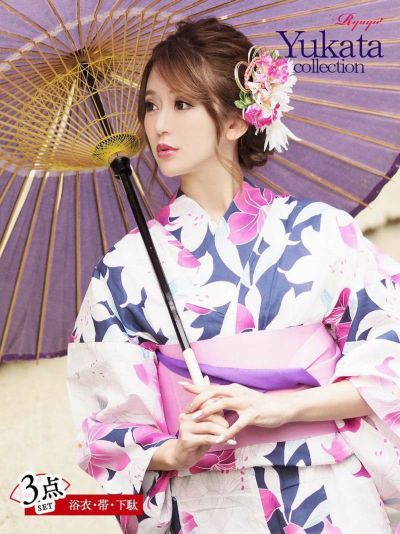 浴衣 ピンク菖蒲花柄浴衣  丸山慧子 着用レディースゆかた3点セット(フリーサイズ)(花柄)