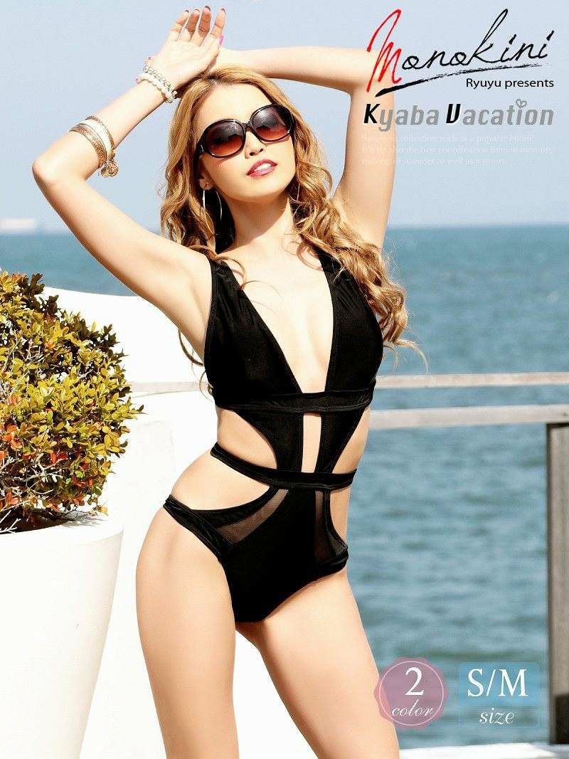 水着 谷間魅せ!シンプルモノキニキャバ水着 カットアウトワンピースみずぎ