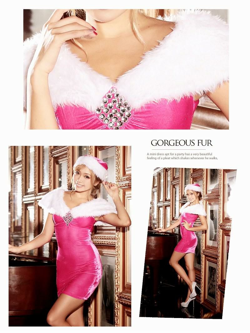 Lサイズ追加！【即納】【サンタコスプレ2点セット】Pinkオリジナル!最強LUXURYなゴージャスファーサンタドレス  LADYなピンククリスマス衣装