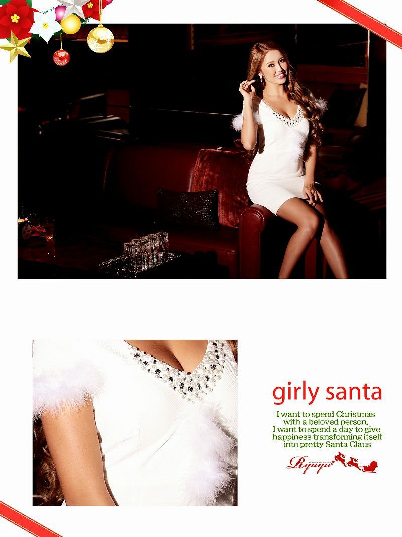 Lサイズ追加！【即納】【サンタコスプレ】クリスマスホワイトドレス 2way◎ ファー取外しOK!袖付きサンタミニドレス