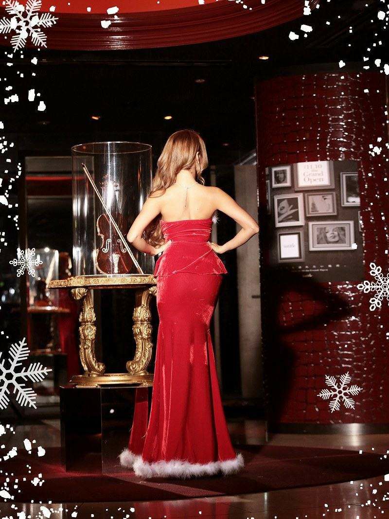 【即納】大人の魅惑漂うサンタコスプレ。クリスマス赤ロングドレス 2ピース!!ペプラムサンタドレス