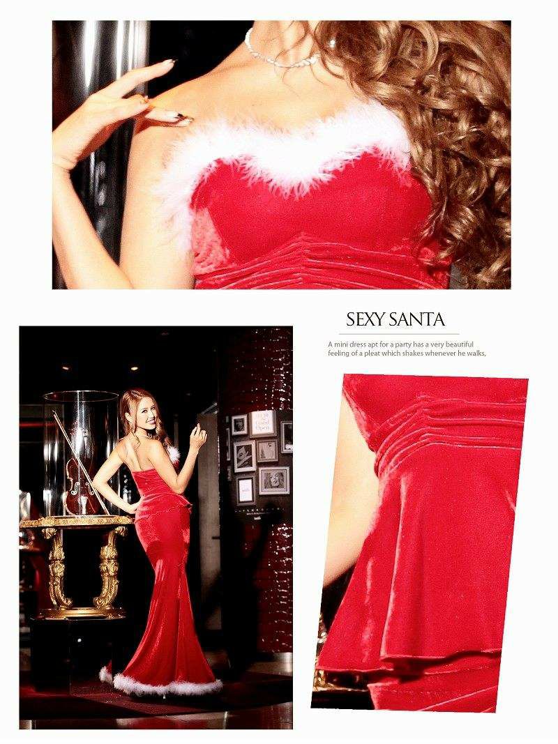 サンタコスプレ クリスマス赤ロングペプラムサンタコスプレ
