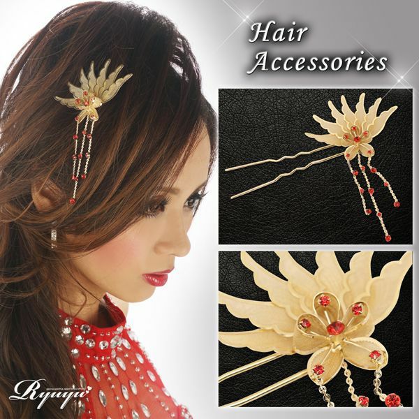 【メール便対応】和柄に◎煌きGold孔雀羽ラインで美インパクトなヘアーアクセ/かんざし,簪