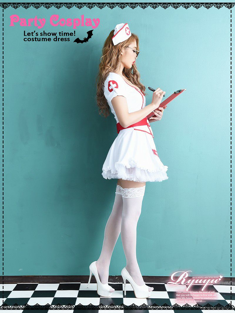 【即納】【キャバコスプレ3点セット】谷間魅せ悩殺SEXYナースコスプレセット 鉄板人気看護師コスチューム イベントやハロウィンに♪