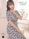 大人モノトーン幾何学模様カシュクール膝丈キャバワンピースあいさ 着用 袖ありキャバドレス【RyuyuChick】