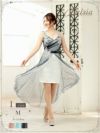 【Belsia】テールカットメッシュ前ミニロングドレス ノースリーブフレアーキャバクラロングドレス【ベルシア】(M)(ピンク/ブルー/ネイビー)