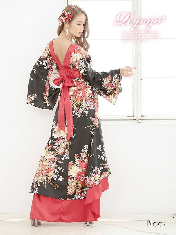 【訳ありアウトレット￥7980→￥6700】 花魁ロング着物ドレス ryuyu リューユ 妖艶和華柄キャバクラ花魁着物ドレス
