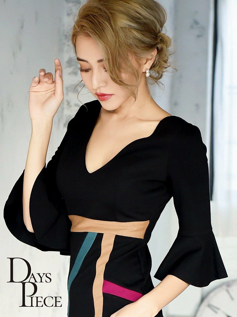 ベルスリーブタイト韓国ドレス【DAYS PIECE】七分袖ストレッチキャバクラワンピース【デイズピース】