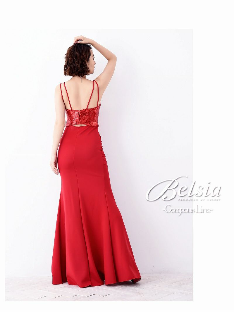 【Belsia】贅沢スパンコールカットアウトロングドレス 深スリットマーメイドキャバクラドレス【ベルシア】