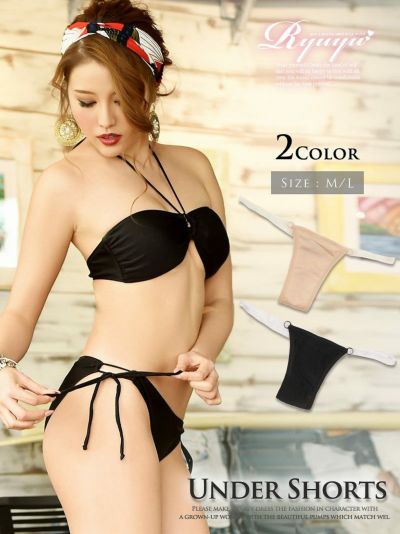 透け防止!サイドクリアシンプルTバック 単色無地水着用アンダーショーツ(M/L)(ブラック/ベージュ)