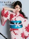 【即納】高級赤×牡丹柄浴衣  えがさり 着用レディース浴衣2点セット