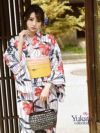 【即納】白×紺赤ハイビスカス柄二部式レディース浴衣4点セット