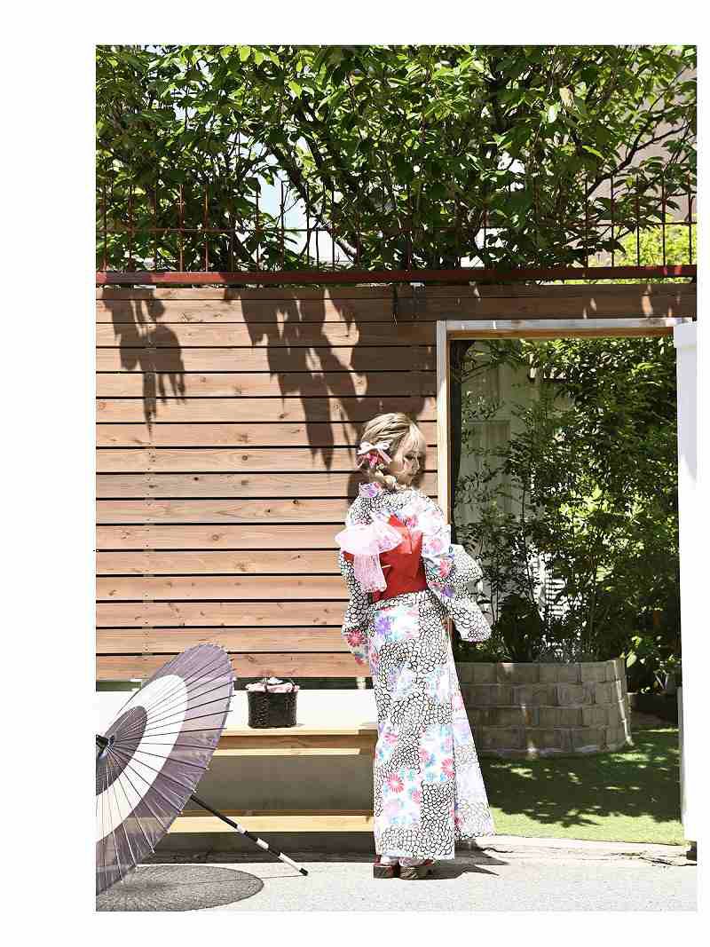 【即納】ぽんぽん菊×パステルカラーレトロモダン浴衣 着用レディース浴衣3点セット