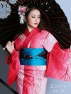 【即納】赤グラデーション松柄レディース浴衣 えがさり 着用高級浴衣2点セット(フリーサイズ)(レッド)