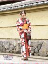 【即納】簡単楽らく赤椿柄 白地セパレートレディース浴衣4点セット
