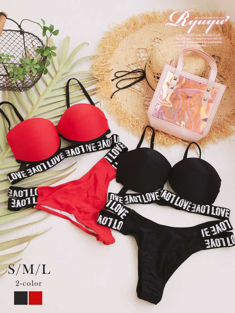 水着 テープロゴワイヤー三角ビキニ 【Ryuyu】カットアウトブラジリアンレディースみずぎ