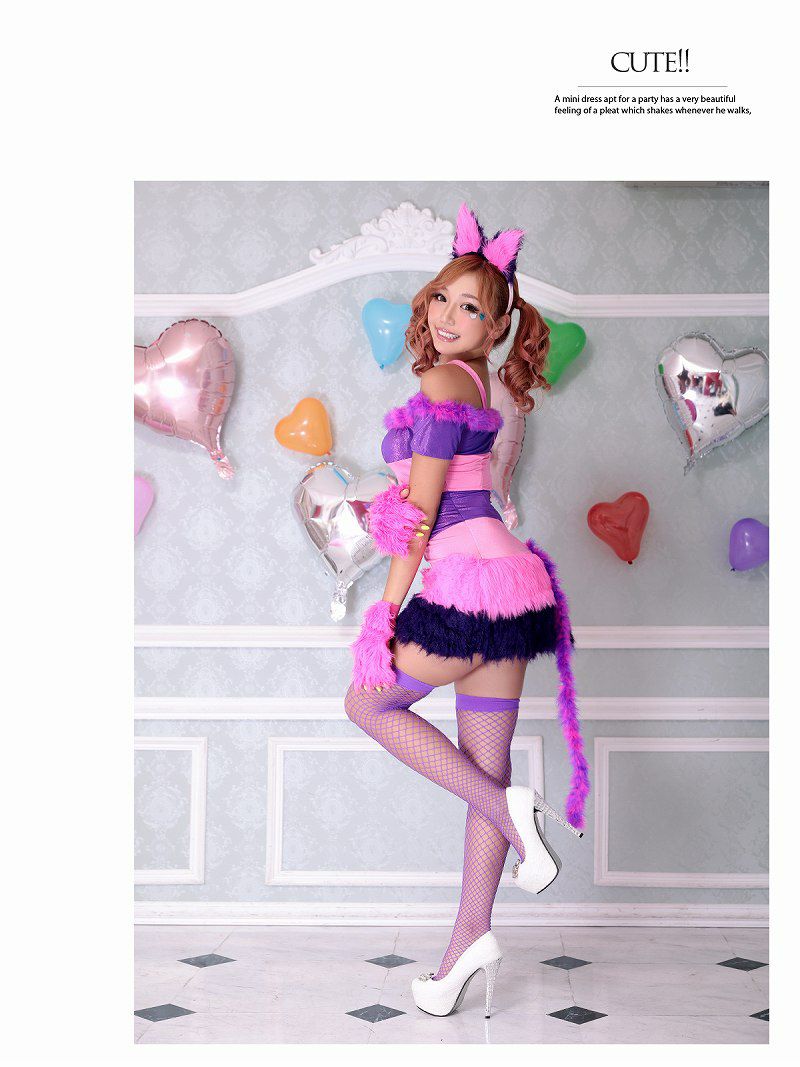 【即納】【キャバコスプレ2点セット】猫キャラふわふわコスプレ ピンク×紫猫ミニスカアニマルコスチュームハロウィンパーティーやイベントに♪