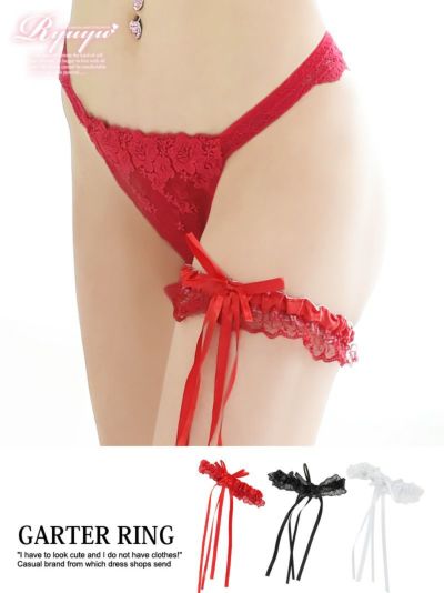 ワンカラーレースリボンガーターリングセクシーランジェリーガーター【Rwear】(M)(ブラック/ホワイト/レッド)